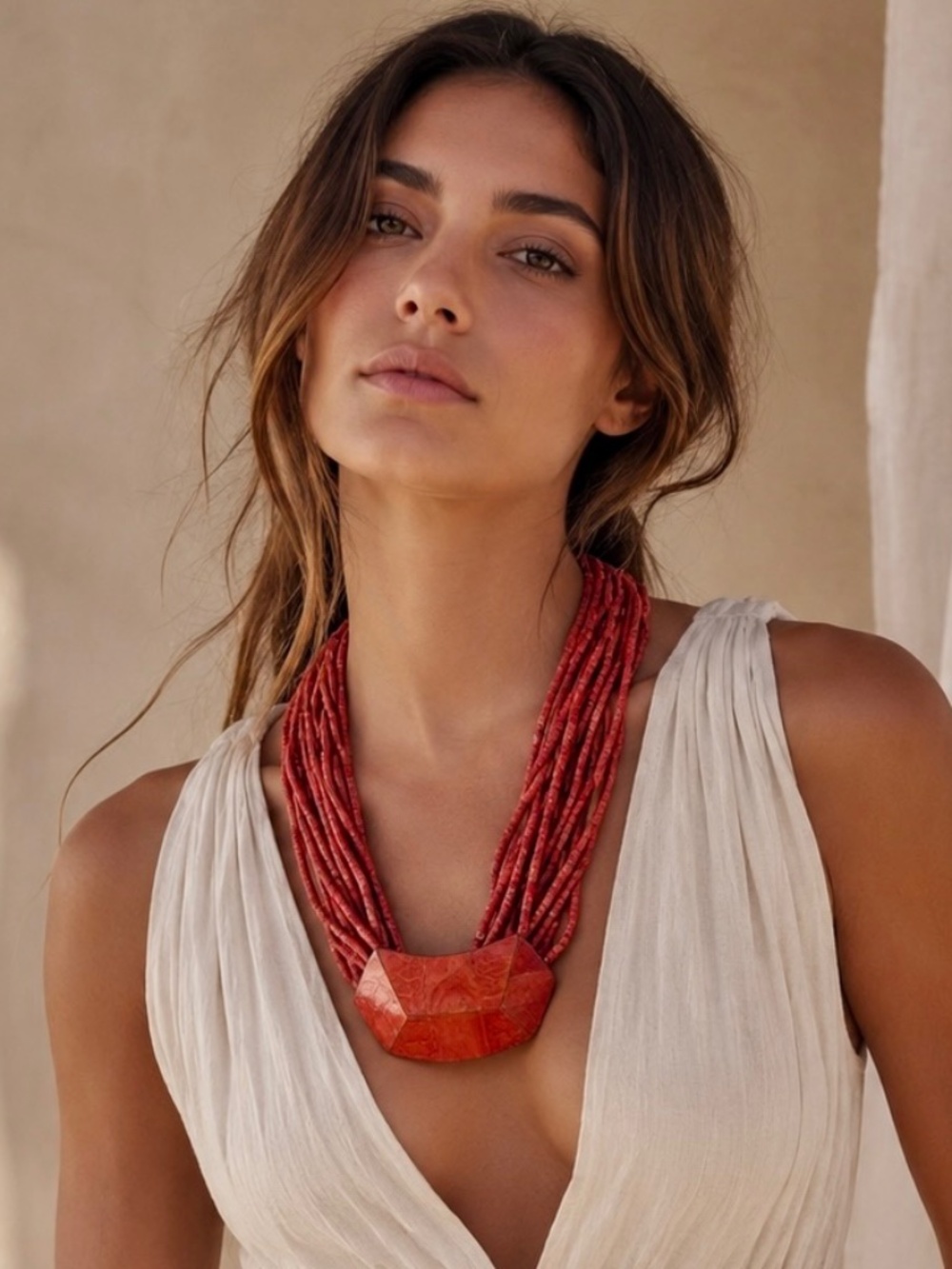 Artisan Boho Terracotta Multi Strand Statement Necklace - Vintage Rafael Sanchez